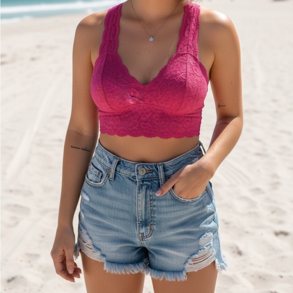 Free People NWT Small/ medium Lace Racerback Bralette / summer crop  intimately - Picture 11 of 15